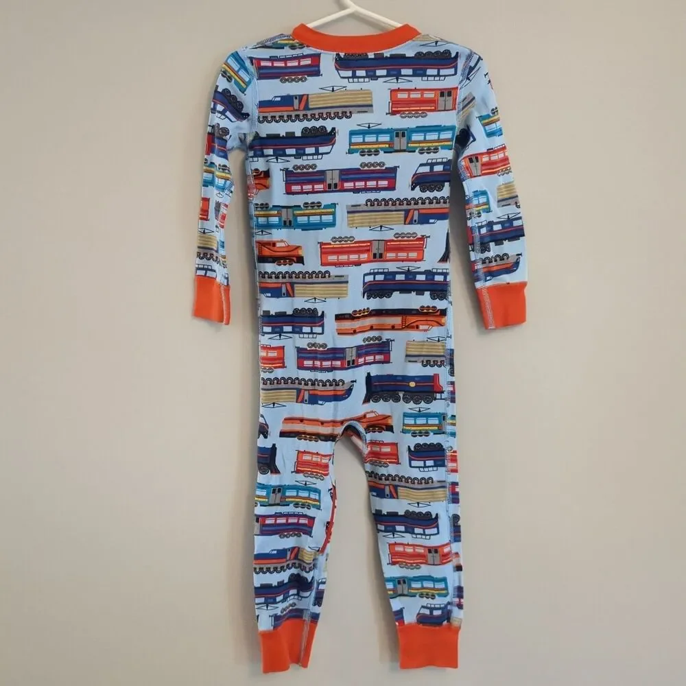 Hanna Andersson Blue Orange Train Organic Cotton Pajamas Sleeper - Boys 90 3T